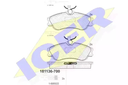 Комплект тормозных колодок ICER 181136-700