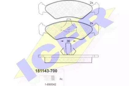 Комплект тормозных колодок ICER 181143-700