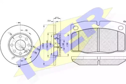 Комплект тормозов, дисковый тормозной механизм ICER 30454-1240