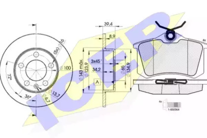 Комплект тормозов, дисковый тормозной механизм ICER 30697-5601