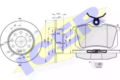 Комплект тормозов, дисковый тормозной механизм ICER 30697-5616