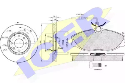 Комплект тормозов, дисковый тормозной механизм ICER 31108-7406