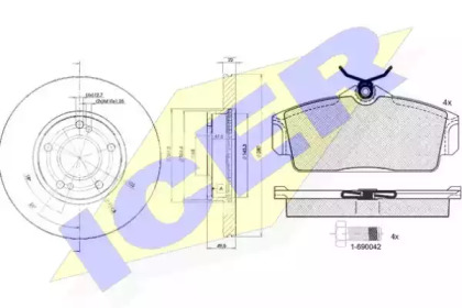 Комплект тормозов, дисковый тормозной механизм ICER 31290-1057