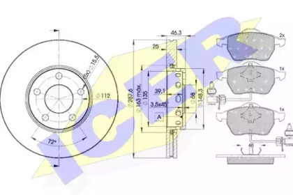 Комплект тормозов, дисковый тормозной механизм ICER 31362-4063