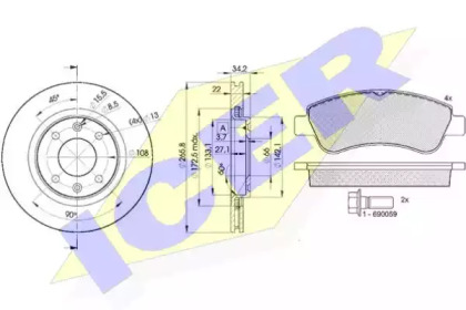 Комплект тормозов, дисковый тормозной механизм ICER 31388-4750