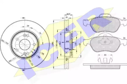 Комплект тормозов, дисковый тормозной механизм ICER 31431-2234