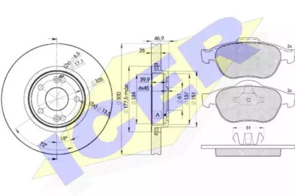 Комплект тормозов, дисковый тормозной механизм ICER 31432-2235