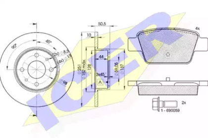 Комплект тормозов, дисковый тормозной механизм ICER 31503-4070