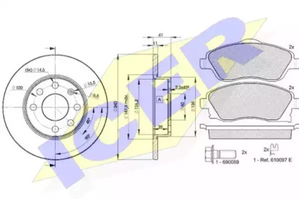 Комплект тормозов, дисковый тормозной механизм ICER 31526-9020