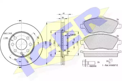 Комплект тормозов, дисковый тормозной механизм ICER 31526-9021