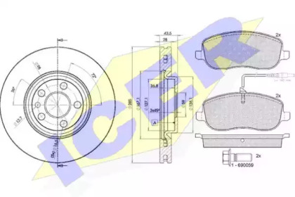 Комплект тормозов, дисковый тормозной механизм ICER 31553-4678