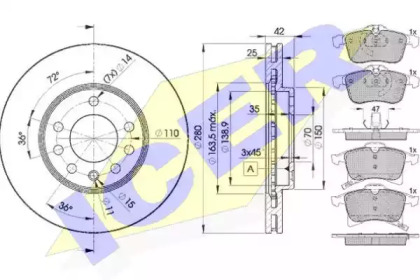 Комплект тормозов, дисковый тормозной механизм ICER 31592-9060