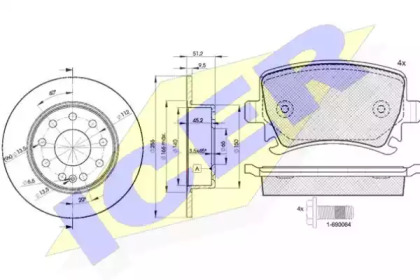 Комплект тормозов, дисковый тормозной механизм ICER 31600-5616