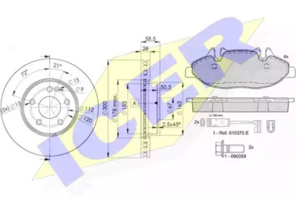 Комплект тормозов, дисковый тормозной механизм ICER 31675-0415