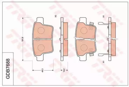Комплект тормозных колодок, дисковый тормоз TRW GDB7688