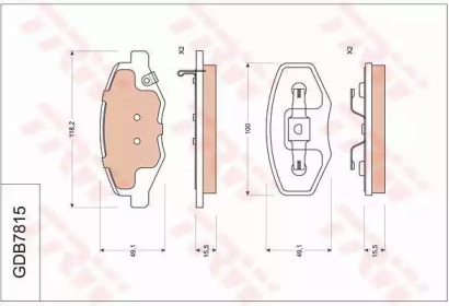Комплект тормозных колодок, дисковый тормоз TRW GDB7815