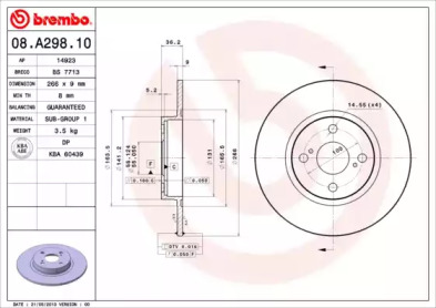 Тормозной диск A.B.S. 08.A298.10