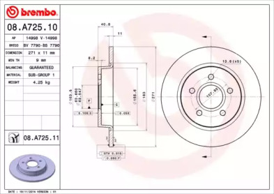 Тормозной диск A.B.S. 08.A725.10