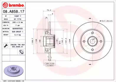 Тормозной диск A.B.S. 08.A858.17