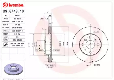 Тормозной диск A.B.S. 09.6748.10