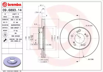 Тормозной диск A.B.S. 09.6893.14