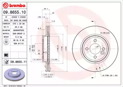 Тормозной диск A.B.S. 09.8655.11