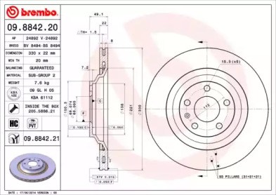 Тормозной диск A.B.S. 09.8842.21