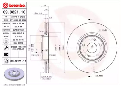 Тормозной диск A.B.S. 09.9821.11