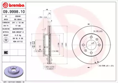 Тормозной диск A.B.S. 09.9998.10