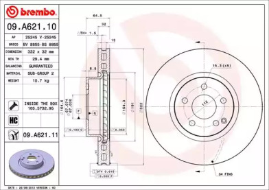 Тормозной диск A.B.S. 09.A621.11