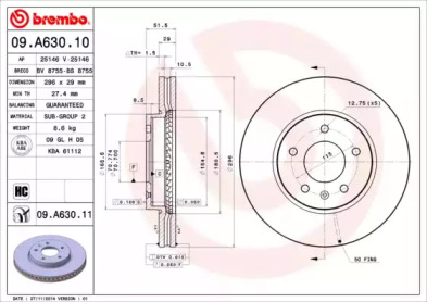 Тормозной диск A.B.S. 09.A630.10