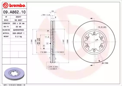 Тормозной диск A.B.S. 09.A862.10