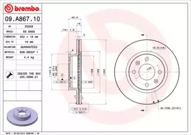 Тормозной диск A.B.S. 09.A867.10