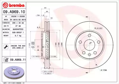 Тормозной диск A.B.S. 09.A969.10