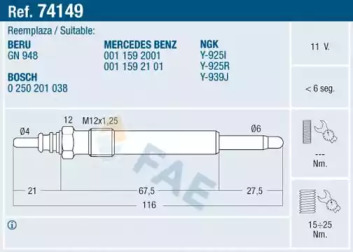 Свеча накаливания FAE 74149