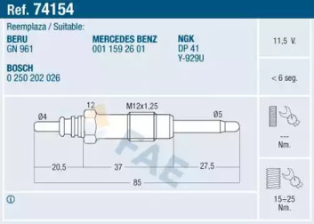 Свеча накаливания FAE 74154