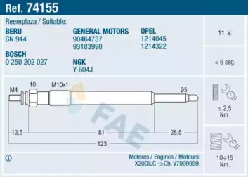 Свеча накаливания FAE 74155