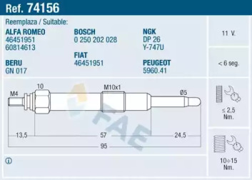 Свеча накаливания FAE 74156