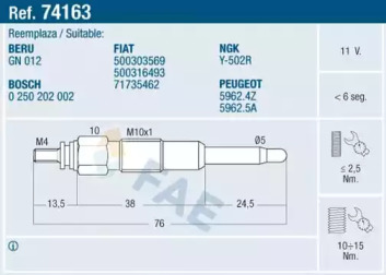 Свеча накаливания FAE 74163