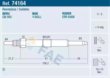 Свеча накаливания FAE 74164