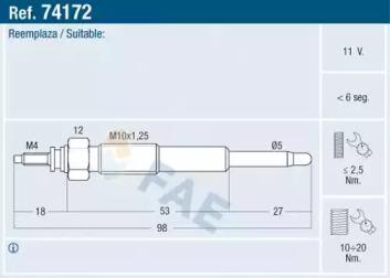 Свеча накаливания FAE 74172