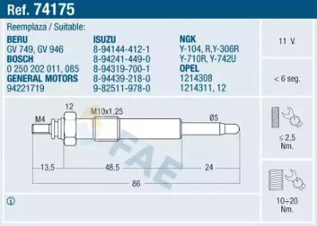 Свеча накаливания FAE 74175