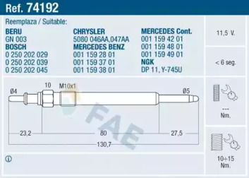 Свеча накаливания FAE 74192