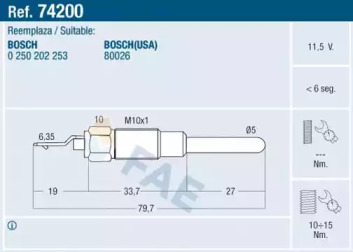 Свеча накаливания FAE 74200