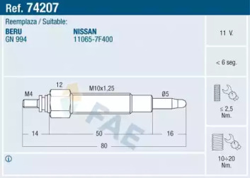 Свеча накаливания FAE 74207