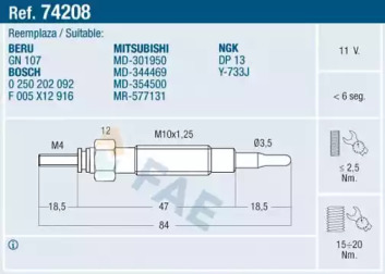 Свеча накаливания FAE 74208