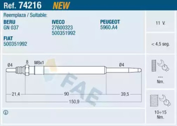 Свеча накаливания FAE 74216