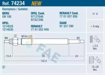 Свеча накаливания FAE 74234