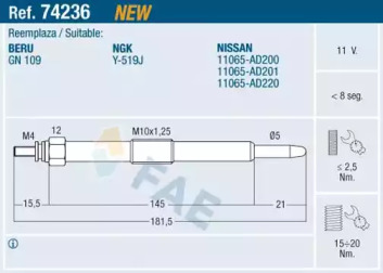 Свеча накаливания FAE 74236