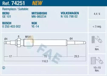 Свеча накаливания FAE 74251